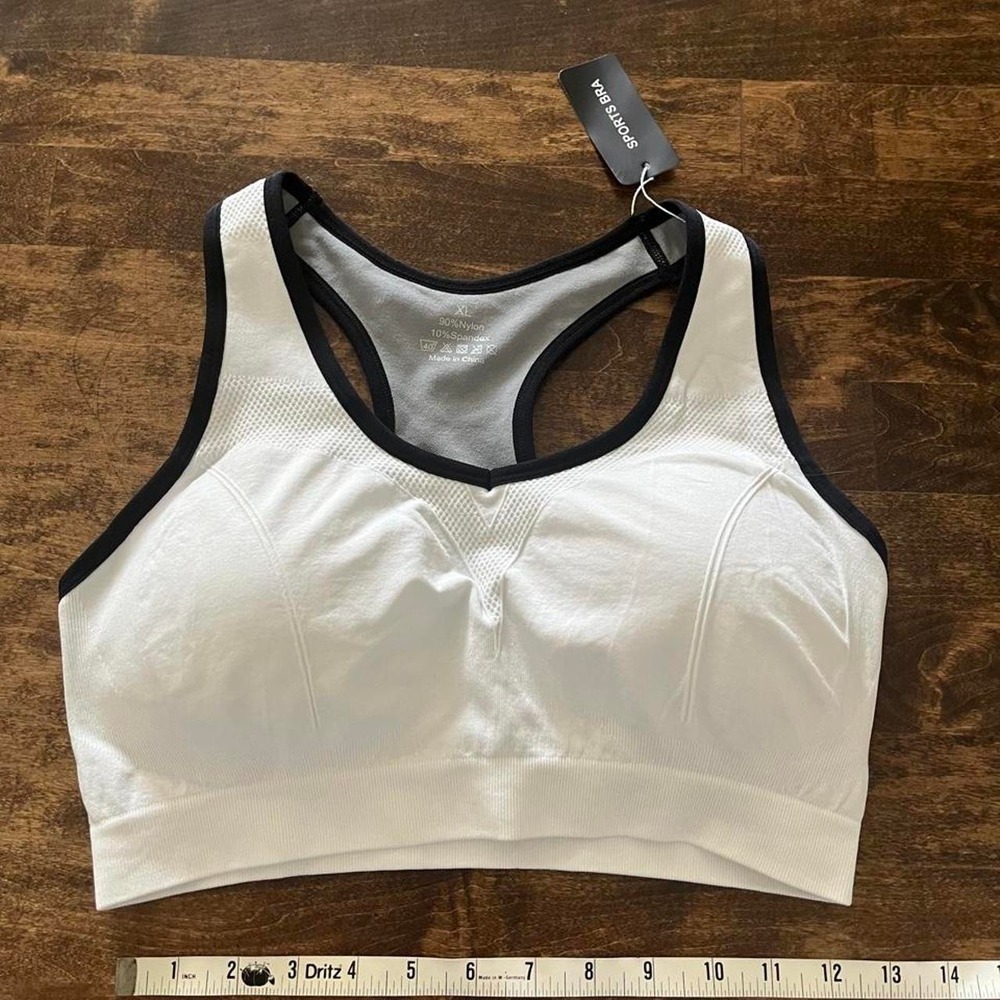 Sports bra, white XL breathable comfort stretch NWT pads
